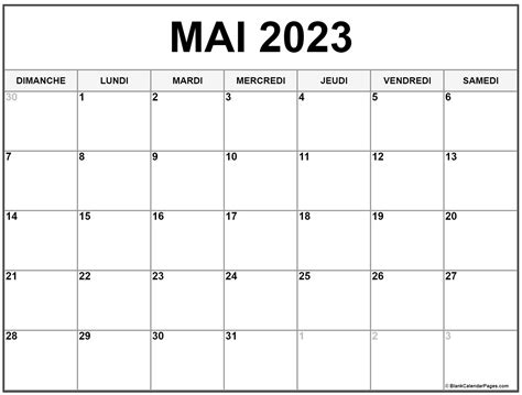 calendrier mois mai 2023